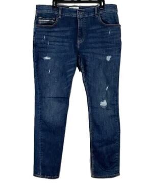 Sun + Stone Jeans Men's 36x30 Slim-Fit Distressed Blue Denim Riverview Wash NWT